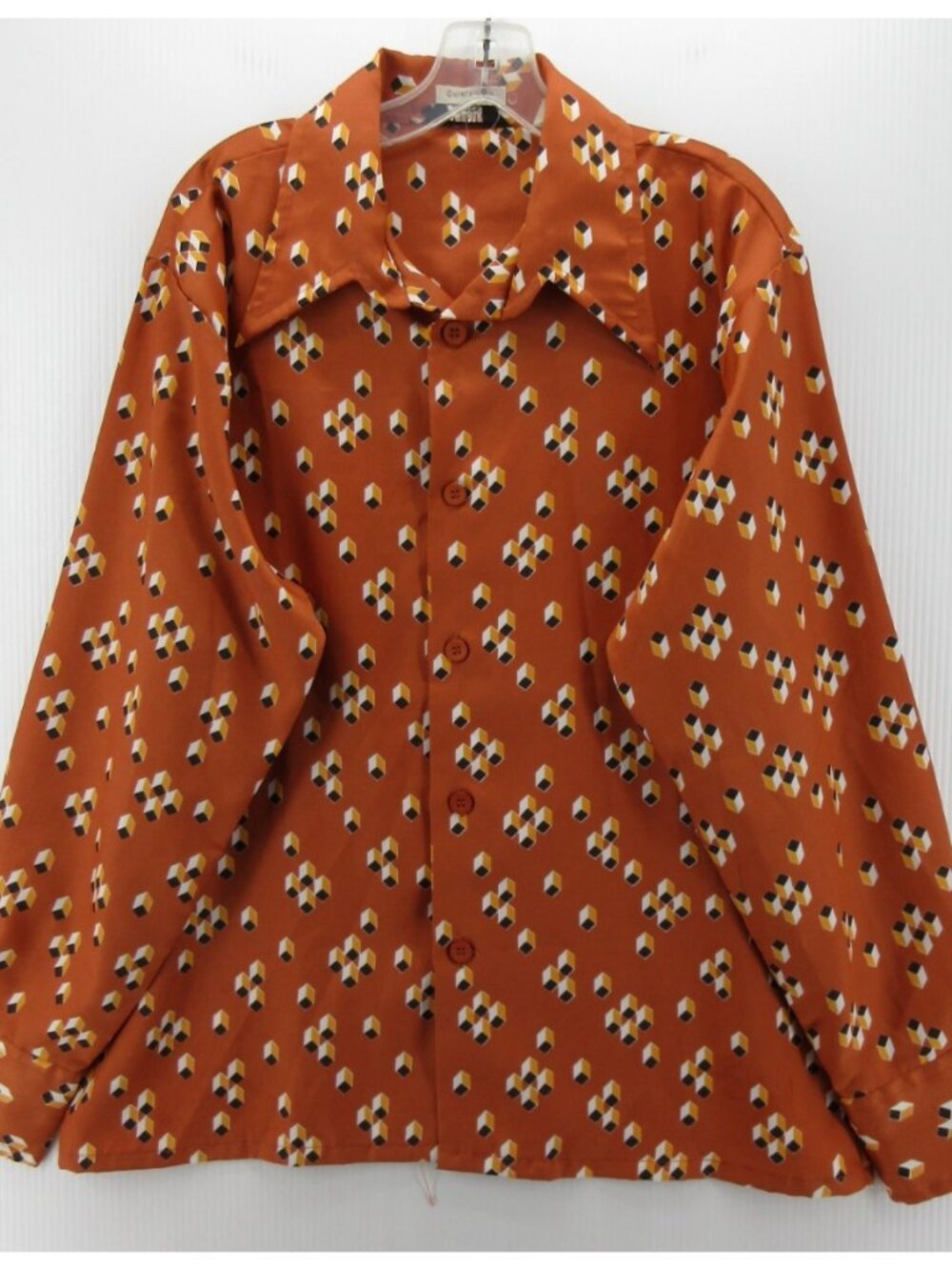 VTG Campus Shirt Large 70s Mod Disco Leisure AOP Op Art Geometric *